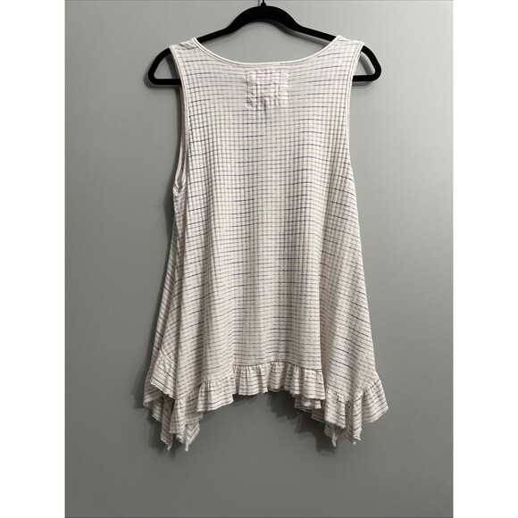 Cupio Blush Women's Sleeveless Top XL Off-White Distressed Stripe Casual Boho - Picture 2 of 15